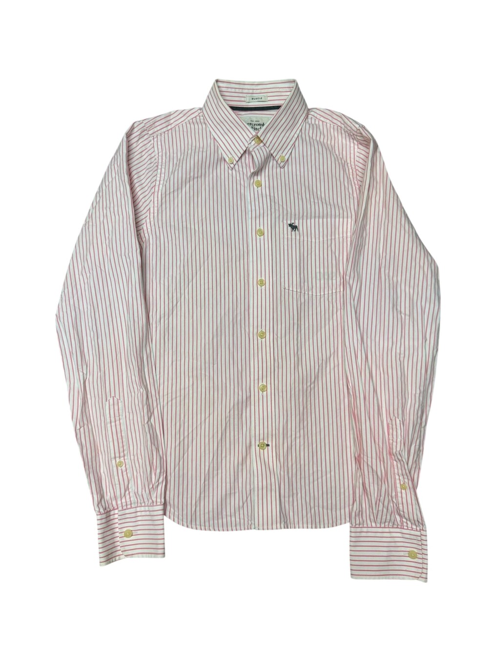 Abercrombie & Fitch Shirt Mens Medium White Pink Stripe Muscle Fit Button Down